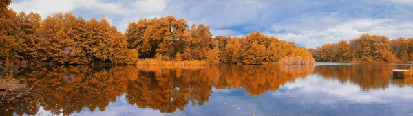 Autumn Landscape Lake Reflection Trees Water Panoramic Banner — Stock Photo, Image