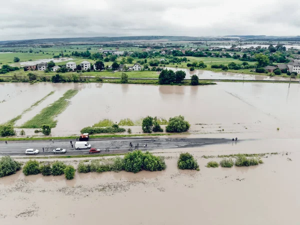Halych Ukraina Juni 2020 Pemandangan Udara Banjir Jalan Jalan Dan — Stok Foto