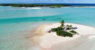 Fransız Polinezya Tahiti Fakarava mercan adası ve ünlü Mavi Göl, mercan resifi ve Pasifik Okyanusu