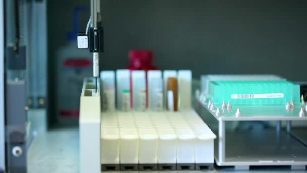 Covid Coronavirus Vaccine Mass Production Tubes Close Covid Lab Research — Stock Video