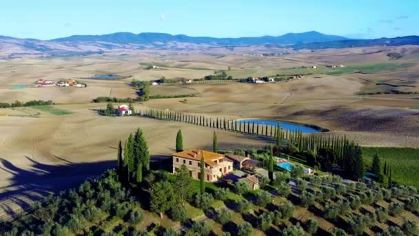 Talya Nın Toskana Talya Daki Monticchiello Köyü Nsansız Hava Aracı — Stok video