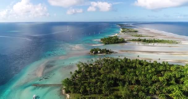 Pequenas Ilhas Motu Meio Lagoa Vista Aérea Polinésia Francesa — Vídeo de Stock