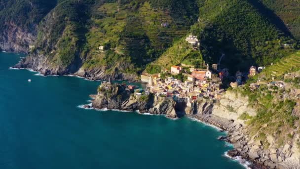 Uitzicht Vanuit Lucht Het Dorp Vernazza Beroemde Stad Cinque Terre — Stockvideo