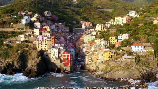 Dorf Manarola Aus Der Luft Cinque Terre Küste Von Italien — Stockvideo