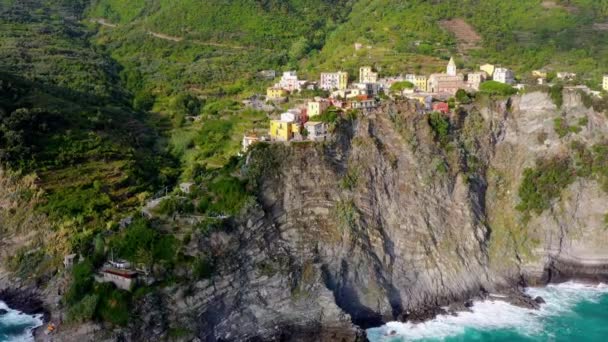 Vesnice Manarola Vzdušném Výhledu Cinque Terre Pobřeží Itálie Manarola Malé — Stock video