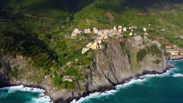 Corniglia Pueblo Del Parque Nacional Cinque Terre Costa Italia Provincia — Vídeo de stock