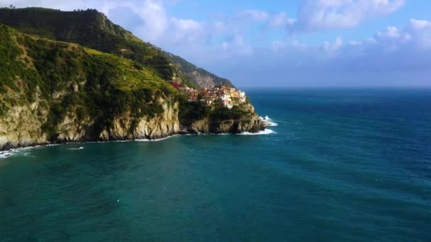 Dorp Manarola Cinque Terre Kust Van Italië Onder Zonsondergang Prachtig — Stockvideo
