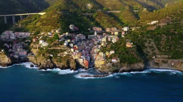 Vesnice Manarola Vzdušném Výhledu Cinque Terre Pobřeží Itálie Manarola Malé — Stock video