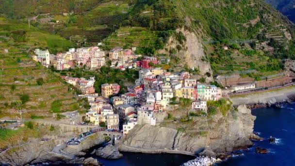 Desa Manarola Cinque Terre Pantai Italia Bawah Matahari Terbenam Magnificent — Stok Video