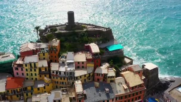 Vista Aérea Aldeia Vernazza Famosa Cidade Cinque Terre Ligúria Norte — Vídeo de Stock