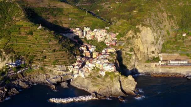 Dorf Manarola Aus Der Luft Cinque Terre Küste Von Italien — Stockvideo