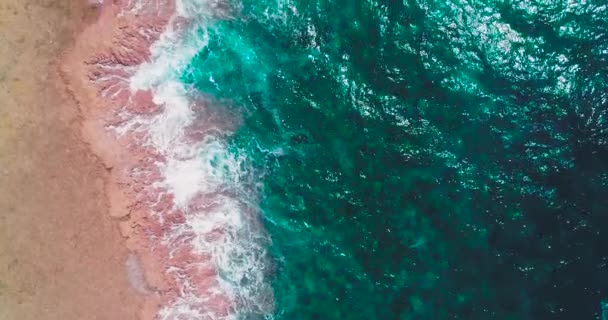Letecký Pohled Dronem Nad Vlnami Narážejícími Korálový Útes Tropické Pláži — Stock video