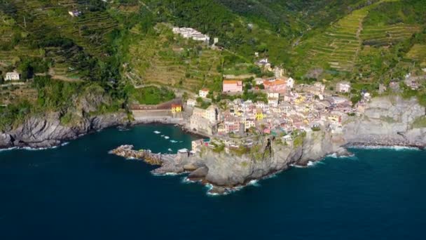 Aldeia Manarola Vista Aérea Cinque Terre Costa Itália Manarola Uma — Vídeo de Stock