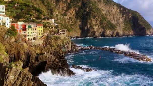 Manarola Köyü Talya Nın Cinque Terre Kıyısında Manarola Talya Nın — Stok video