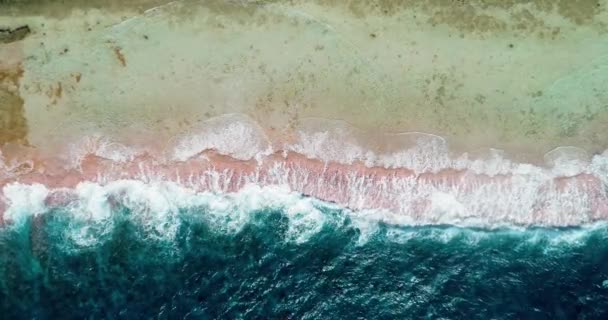 Aerial Drone View Waves Crashing Tropical Beach French Polynesia Half — Stock Video