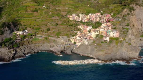 Byn Manarola Cinque Terre Kusten Italien Solnedgången Magnifik Sett Från — Stockvideo