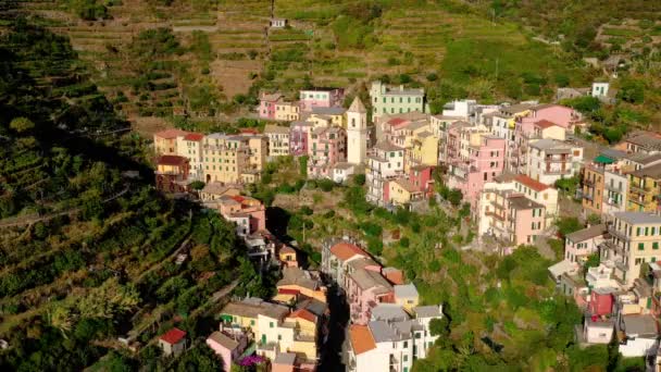Vesnice Manarola Vzdušném Výhledu Cinque Terre Pobřeží Itálie Manarola Malé — Stock video