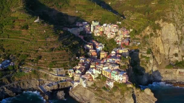 Aerial View Village Manarola Cinque Terre Coast Italy Magnificent Seen — 비디오