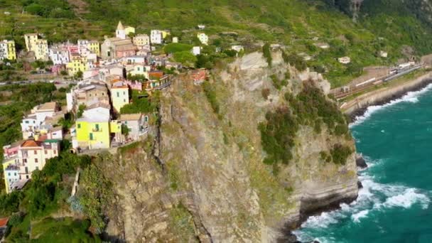 Village Manarola Aerial View Cinque Terre Coast Italy Manarola Small — Stock Video