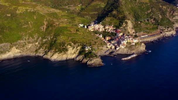 Село Манарола Повітряного Погляду Узбережжя Сінке Терре Італії Manarola Невелике — стокове відео