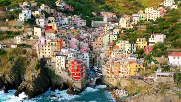 Vesnice Manarola Vzdušném Výhledu Cinque Terre Pobřeží Itálie Manarola Malé — Stock video