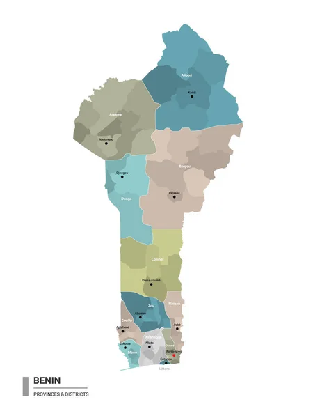 Benin Higt Mapa Detallado Con Subdivisiones Mapa Administrativo Benín Con — Vector de stock