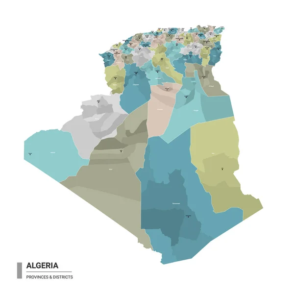 Argélia Higt Mapa Detalhado Com Subdivisões Mapa Administrativo Argélia Com —  Vetores de Stock
