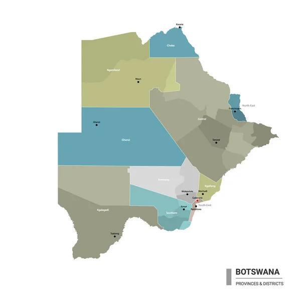 Botswana Higt Mapa Detallado Con Subdivisiones Mapa Administrativo Botswana Con — Vector de stock