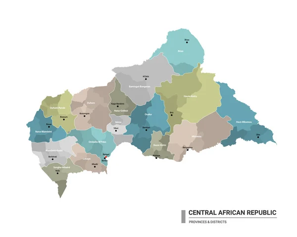 República Centroafricana Higt Mapa Detallado Con Subdivisiones Mapa Administrativo República — Vector de stock