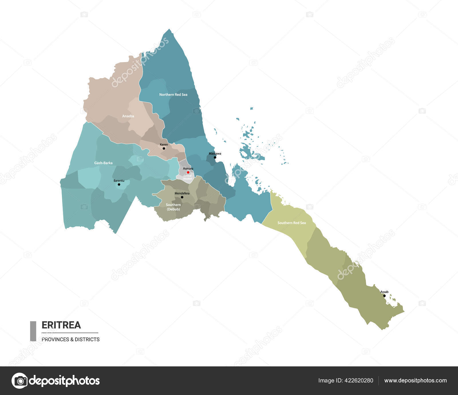 Eritrea Higt Részletes Térképe Alosztályokkal Eritrea Közigazgatási