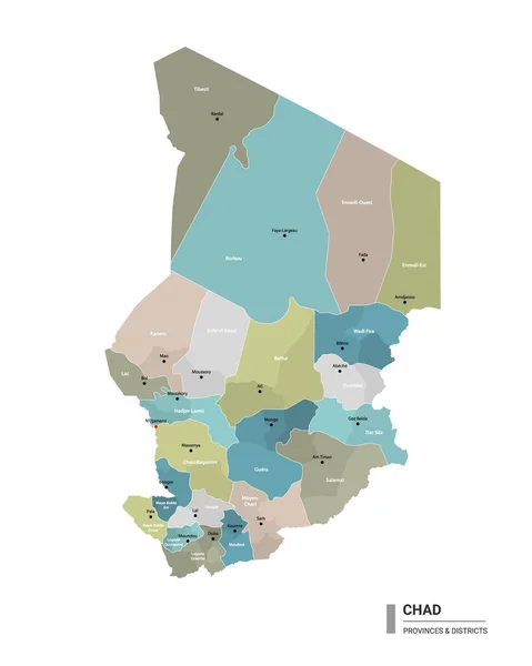 Chad Higt Mappa Dettagliata Con Suddivisioni Mappa Amministrativa Del Ciad — Vettoriale Stock