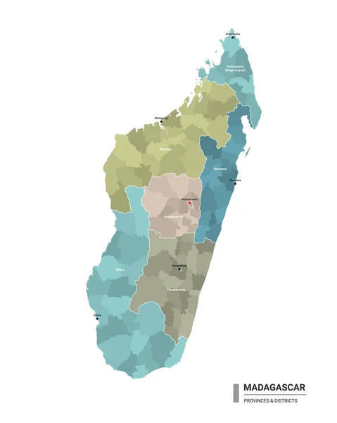 Madagascar Higt Mapa Detallado Con Subdivisiones Mapa Administrativo Madagascar Con — Vector de stock