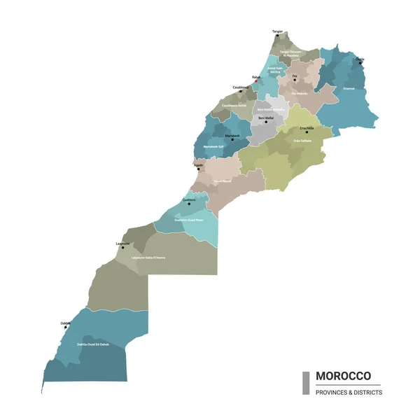 Maroc Higt Carte Détaillée Avec Subdivisions Carte Administrative Maroc Avec — Image vectorielle