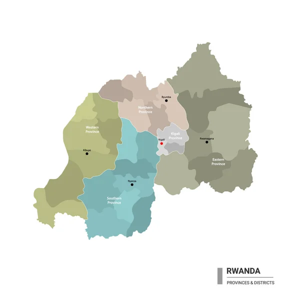 Ruanda Higt Mapa Detalhado Com Subdivisões Mapa Administrativo Ruanda Com —  Vetores de Stock