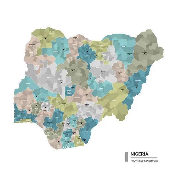 Nigeria Higt Mapa Detallado Con Subdivisiones Mapa Administrativo Nigeria Con — Vector de stock