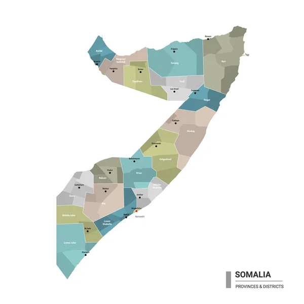 Somalia Higt Detaljerad Karta Med Delsektioner Administrativ Karta Över Somalia — Stock vektor