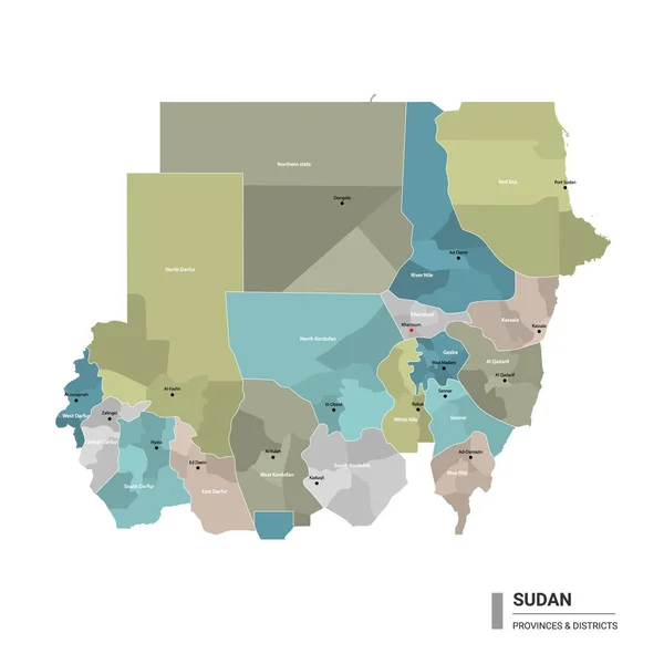 Sudan Hat Eine Detaillierte Landkarte Mit Unterteilungen Verwaltungskarte Des Sudan — Stockvektor