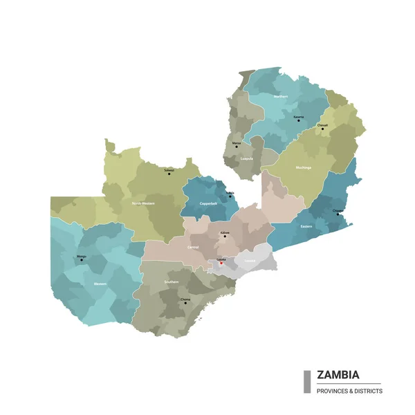 Zambia Higt Mapa Detallado Con Subdivisiones Mapa Administrativo Zambia Con — Archivo Imágenes Vectoriales