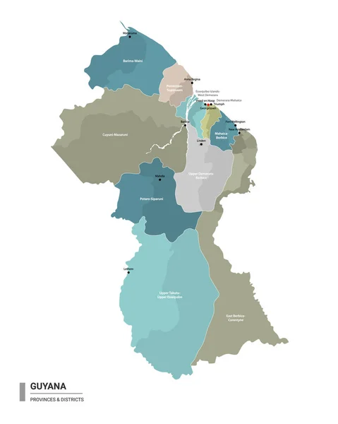 Guiana Higt Mapa Detalhado Com Subdivisões Mapa Administrativo Guiana Com —  Vetores de Stock