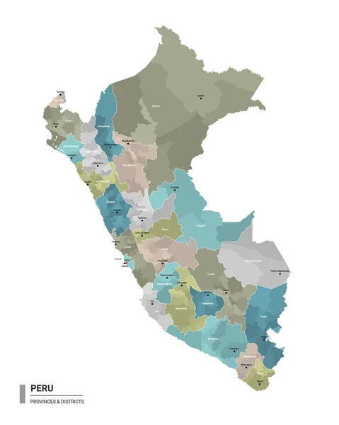 Peru Higt Detailed Map Subdivisions Administrative Map Peru Districts Cities — Stockový vektor