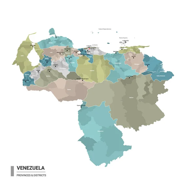Venezuela Hat Eine Detaillierte Landkarte Mit Unterteilungen Verwaltungskarte Von Venezuela — Stockvektor