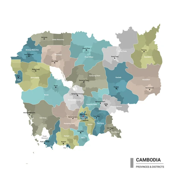 Camboya Higt Mapa Detallado Con Subdivisiones Mapa Administrativo Camboya Con — Vector de stock