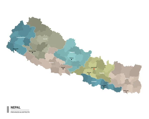 Nepal Higt Mapa Detalhado Com Subdivisões Mapa Administrativo Nepal Com —  Vetores de Stock