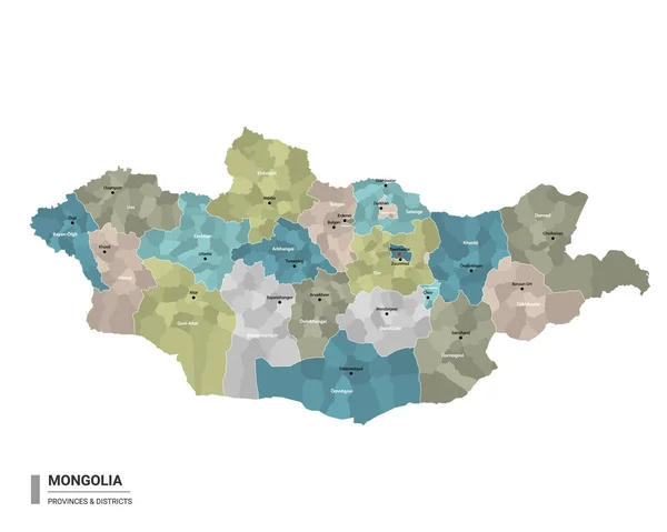 Монголія Має Детальну Карту Підрозділами Адміністративна Карта Монголії Районами Міською — стоковий вектор