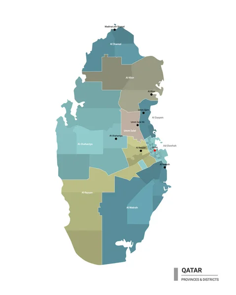 Qatar Higt Mapa Detallado Con Subdivisiones Mapa Administrativo Qatar Con — Vector de stock