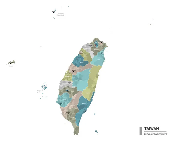 Taiwán Higt Mapa Detallado Con Subdivisiones Mapa Administrativo Taiwán Con — Vector de stock