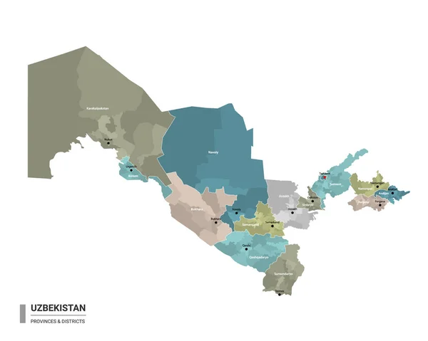 Usbekistan Hat Eine Detaillierte Landkarte Mit Unterteilungen Verwaltungskarte Usbekistans Mit — Stockvektor
