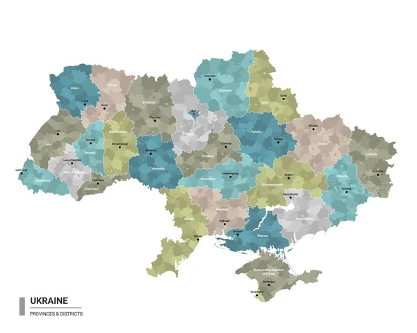 Ucrânia Higt Mapa Detalhado Com Subdivisões Mapa Administrativo Ucrânia Com —  Vetores de Stock