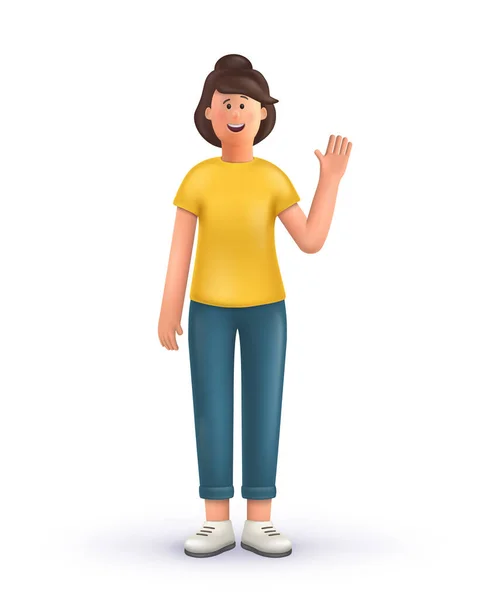 Cartoon Character Young Woman Greeting Gesture Standing White Background Say Vector Graphics