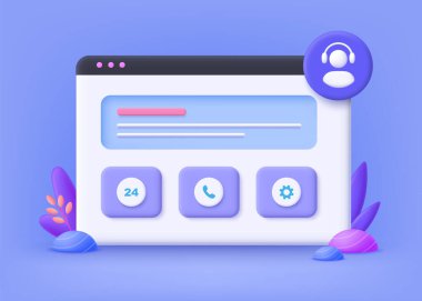 Sanal teknik destek servisi, müşteri hizmetleri, online asistan konsepti. 3d vektör illüstrasyonu.